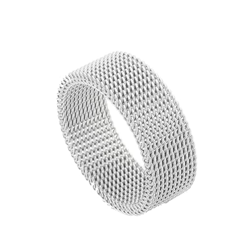 PAMTIER Edelstahl Mesh Ring für Herren Damen 8mm Breiter Ehering Flexible Comfort Fit Silber Größe 62 von PAMTIER