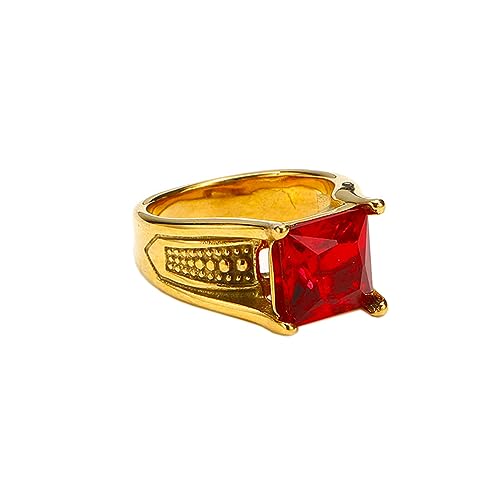 PAMTIER Edelstahl Pinky Finger Ring für Männer Frauen Cubic Zirkonia Stein Vintage Schmuck Gold Rot Größe 57 von PAMTIER