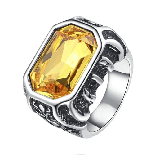 PAMTIER Edelstahl Ringe für Männer Quadrat Edelstein Multicolour Statement Vintage Personalised Delicate Schmuck Gelb Größe 62(19.7) von PAMTIER