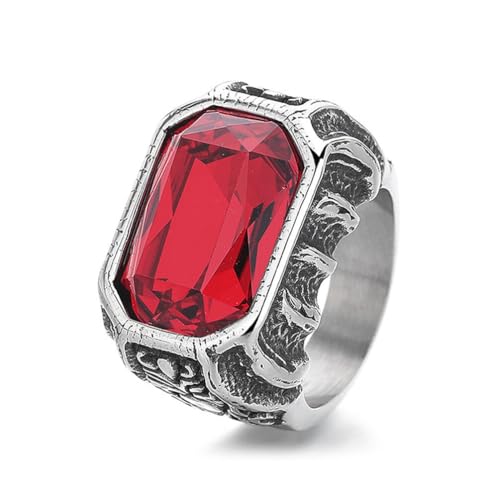 PAMTIER Edelstahl Ringe für Männer Quadrat Edelstein Multicolour Statement Vintage Personalised Delicate Schmuck Rot Größe 65(20.7) von PAMTIER