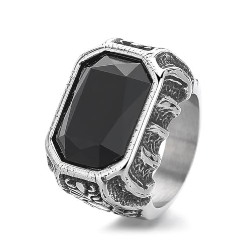 PAMTIER Edelstahl Ringe für Männer Quadrat Edelstein Multicolour Statement Vintage Personalised Delicate Schmuck Schwarz Größe 70(22.3) von PAMTIER