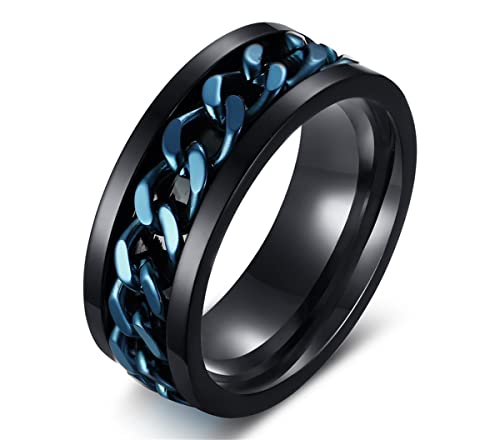 PAMTIER Edelstahlkette Drehbarer Ring für Männer Frauen Drehbare Kette Angst Zappeln Bandring Blaue Kette Schwarz Größe 70 von PAMTIER