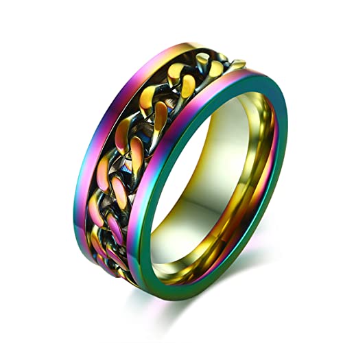 PAMTIER Edelstahlkette Drehbarer Ring für Männer Frauen Drehbare Kette Angst Zappeln Bandring Regenbogen Größe 68 von PAMTIER