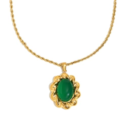 PAMTIER Edelstein Halsketten für Frauen Edelstahl Zierliche Anhänger Vintage Eleganz Statement Schmuck Grün von PAMTIER