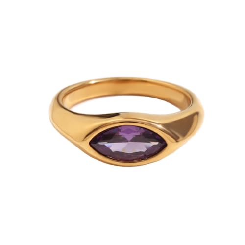 PAMTIER Edelstein Ringe für Frauen Edelstahl Farbig Beschichtet Vintage Simple Cubic Zirconia Delicate Schmuck Lila Größe 57(18.1) von PAMTIER
