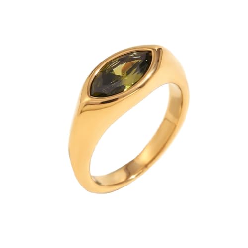 PAMTIER Edelstein Ringe für Frauen Edelstahl Farbig Beschichtet Vintage Simple Cubic Zirconia Delicate Schmuck Olivgrün Größe 50(15.9) von PAMTIER