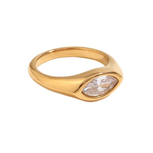 PAMTIER Edelstein Ringe für Frauen Edelstahl Farbig Beschichtet Vintage Simple Cubic Zirconia Delicate Schmuck Weiß Größe 50(15.9) von PAMTIER