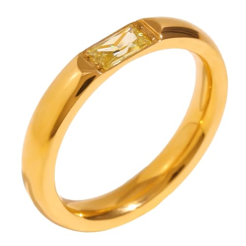 PAMTIER Edelstein Ringe für Frauen Edelstahl Farbig Stapelbar Vintage Simple Cubic Zirconia Delicate Schmuck Gelb Größe 54(17.2) von PAMTIER