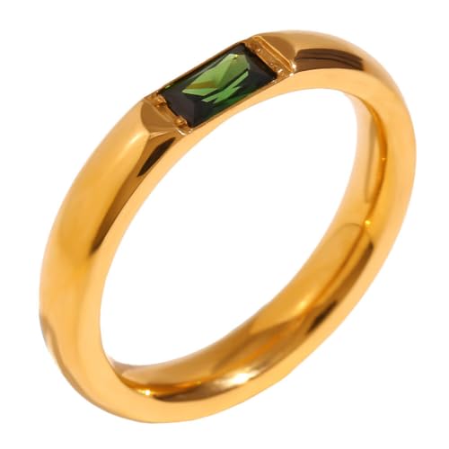 PAMTIER Edelstein Ringe für Frauen Edelstahl Farbig Stapelbar Vintage Simple Cubic Zirconia Delicate Schmuck Grün Größe 52(16.6) von PAMTIER