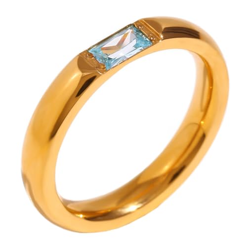 PAMTIER Edelstein Ringe für Frauen Edelstahl Farbig Stapelbar Vintage Simple Cubic Zirconia Delicate Schmuck Hellblau Größe 57(18.1) von PAMTIER