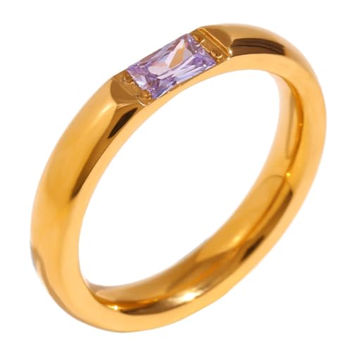 PAMTIER Edelstein Ringe für Frauen Edelstahl Farbig Stapelbar Vintage Simple Cubic Zirconia Delicate Schmuck Helles Lila Größe 52(16.6) von PAMTIER
