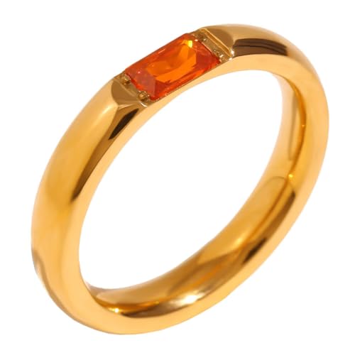 PAMTIER Edelstein Ringe für Frauen Edelstahl Farbig Stapelbar Vintage Simple Cubic Zirconia Delicate Schmuck Orange-Rot Größe 54(17.2) von PAMTIER