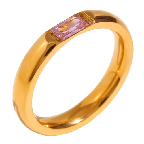PAMTIER Edelstein Ringe für Frauen Edelstahl Farbig Stapelbar Vintage Simple Cubic Zirconia Delicate Schmuck Rosa Größe 54(17.2) von PAMTIER
