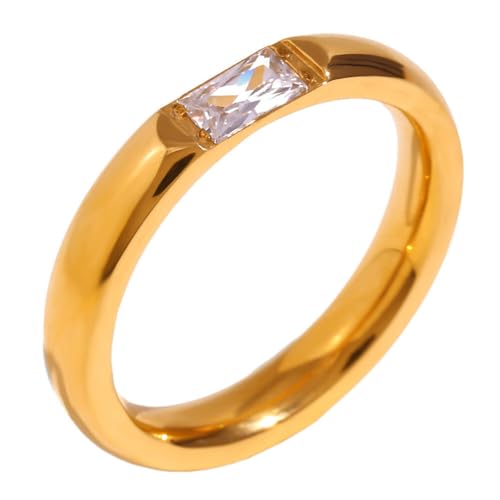 PAMTIER Edelstein Ringe für Frauen Edelstahl Farbig Stapelbar Vintage Simple Cubic Zirconia Delicate Schmuck Weiß Größe 54(17.2) von PAMTIER