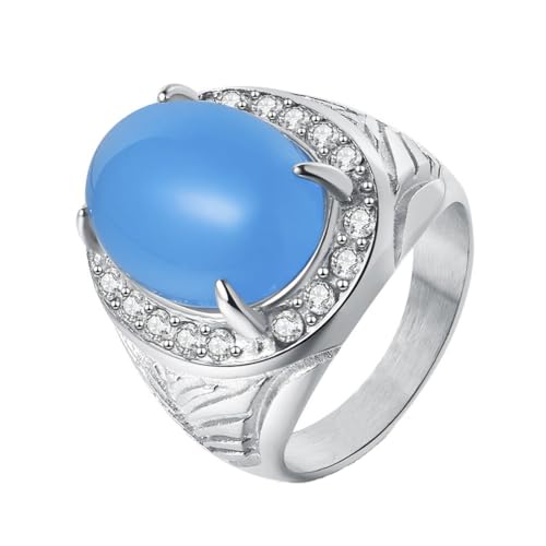 PAMTIER Edelstein Ringe für Männer Blau Edelstahl Oval Statement Vintage Cubic Zirconia Delicate Schmuck Größe 62(19.7) von PAMTIER