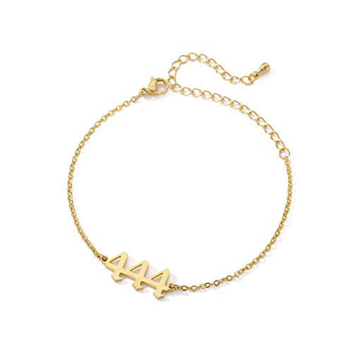 PAMTIER Engel Zahl 444 Knöchel Armband Damen Edelstahl Verstellbare Fußkettchen Kette Zierlich Numerologie Schmuck Gold von PAMTIER