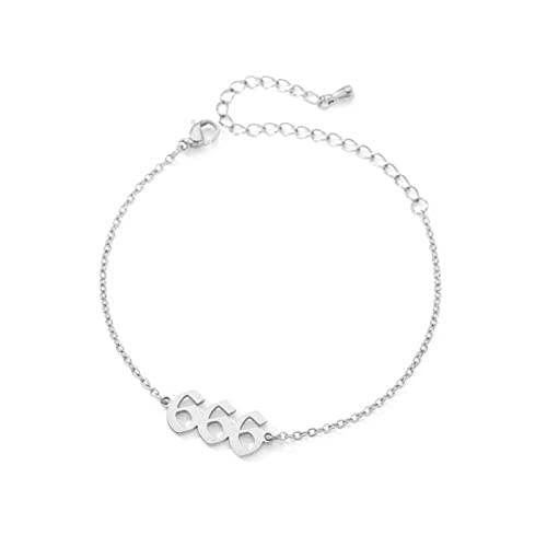 PAMTIER Engels Zahl 666 Armband Damen Edelstahl Verstellbare Kette Zierlich Einfach Numerologie Schmuck Silber von PAMTIER