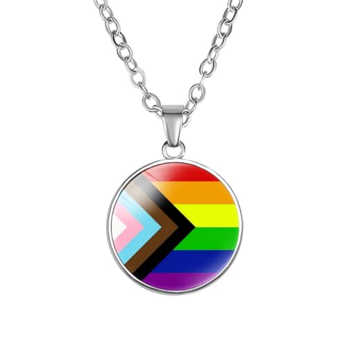 PAMTIER Farbiges Anhänger Halskette für Frauen Edelstahl Freundschaft Gay Pride Zubehör Lgbt Kreis Regenbogen Schmuck Typ 11 von PAMTIER