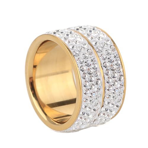 PAMTIER Frauen Cubic Zirconia Wide Ring 12mm Double Row Eternity Wedding Band Chunky Ringe Gold Größe 68 (21.6) von PAMTIER