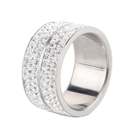 PAMTIER Frauen Cubic Zirconia Wide Ring 12mm Double Row Eternity Wedding Band Chunky Ringe Silber Größe 62 (19.7) von PAMTIER