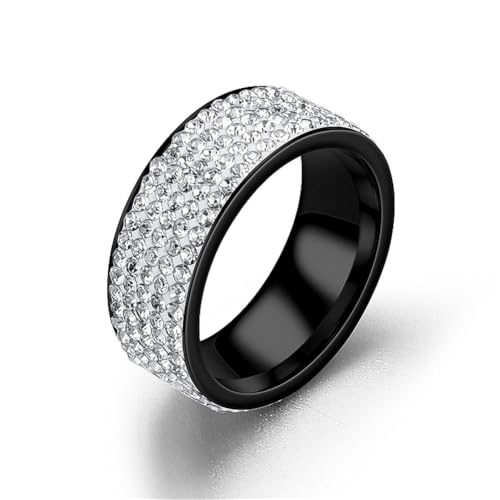PAMTIER Frauen Edelstahl 8mm Ring Cubic Zirkonia Breite Eternity Statement Ringe CZ Stapelbar Hochzeit Band Schwarz Plattierter 5 Reihiger Diamant Größe 70 (22.3) von PAMTIER