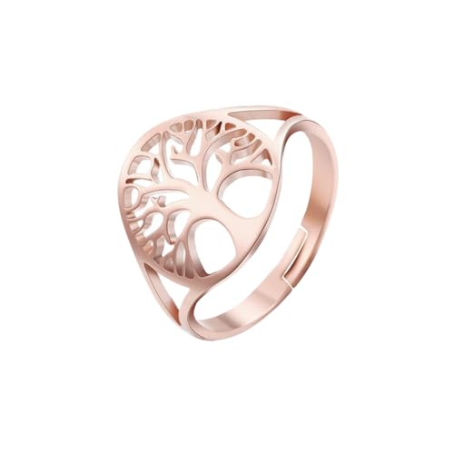 PAMTIER Frauen Edelstahl Baum des Lebens Ringe Einstellbare Cut-Out Schöne Familie Baum Ring Schmuck Rose von PAMTIER