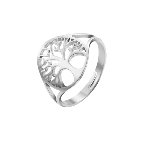 PAMTIER Frauen Edelstahl Baum des Lebens Ringe Einstellbare Cut-Out Schöne Familie Baum Ring Schmuck Silber von PAMTIER