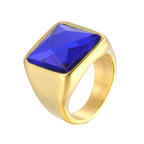 PAMTIER Frauen Edelstahl Edelstein Ring Quadrat Cubic Zirkonia Statement Hochzeit Band Schmuck Geschenk Gold Plattiert Blau 65 (20.7) von PAMTIER