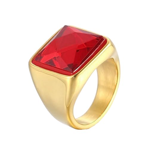 PAMTIER Frauen Edelstahl Edelstein Ring Quadrat Cubic Zirkonia Statement Hochzeit Band Schmuck Geschenk Gold Plattiert Rot 62 (19.7) von PAMTIER