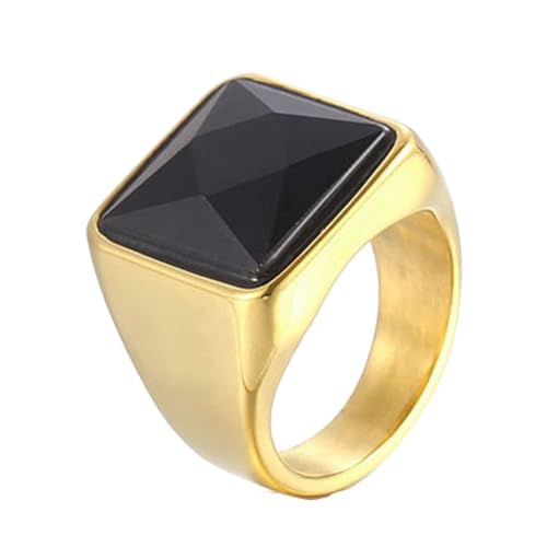 PAMTIER Frauen Edelstahl Edelstein Ring Quadrat Cubic Zirkonia Statement Hochzeit Band Schmuck Geschenk Gold Plattiert Schwarz 62 (19.7) von PAMTIER