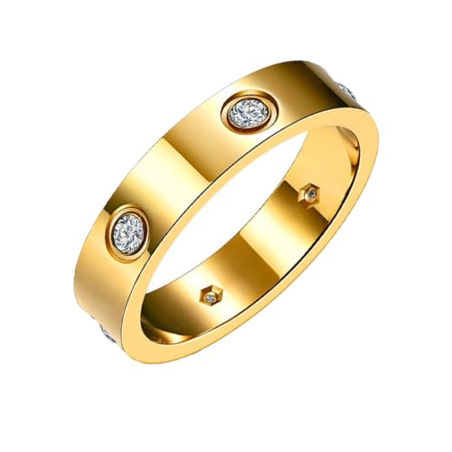 PAMTIER Frauen Edelstahl Freundschaftsring Cubic Zirconia Promise Ring Paare Hochzeit Band Schmuck Geburtstagsgeschenke 4.5mm Gold 50 (15.9) von PAMTIER