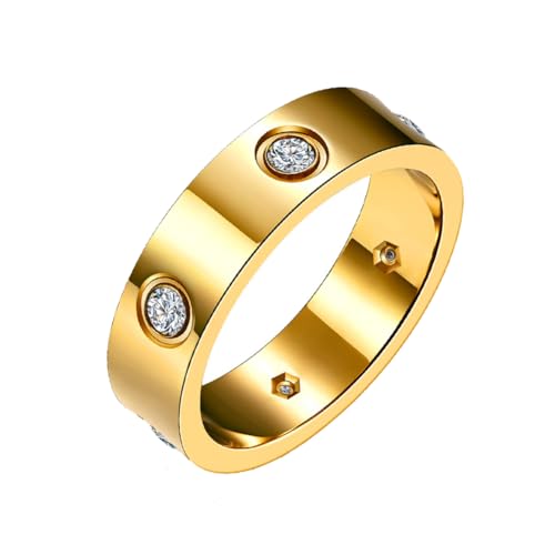 PAMTIER Frauen Edelstahl Freundschaftsring Cubic Zirconia Promise Ring Paare Hochzeit Band Schmuck Geburtstagsgeschenke 6mm Gold 52 (16.6) von PAMTIER