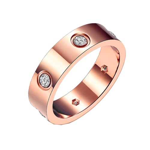 PAMTIER Frauen Edelstahl Freundschaftsring Cubic Zirconia Promise Ring Paare Hochzeit Band Schmuck Geburtstagsgeschenke 6mm Roségold 50 (15.9) von PAMTIER