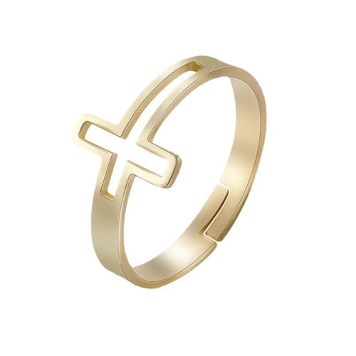 PAMTIER Frauen Edelstahl Kreuz Ring Einstellbare Cut-Out Kreuz Liebe Ring Beten Ring Christliche ReligiöSe Ring Gold von PAMTIER