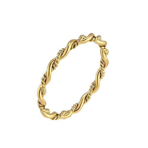PAMTIER Frauen Edelstahl Ring 2mm breite Welle Ring Gold geflochtene Seil Stack Twist Ring Pinky Ringe Gold Größe 62 (19.7) von PAMTIER