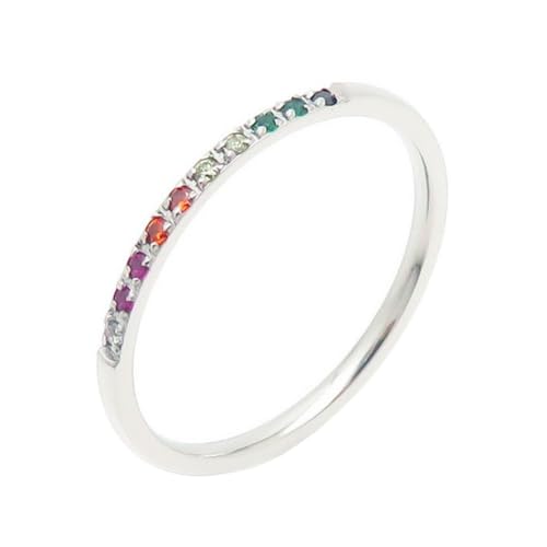 PAMTIER Frauen Edelstahl Ring Hälfte kubischer Zirkon Ewigkeit stapelbar Verlobungsringe Ehering 1.3 mm Regenbogen 60 (19.1) von PAMTIER