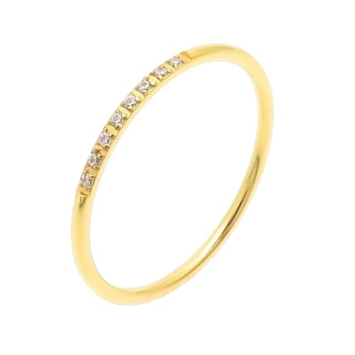 PAMTIER Frauen Edelstahl Ring Hälfte kubischer Zirkon Ewigkeit stapelbar Verlobungsringe Ehering 1mm Gold 54 (17.2) von PAMTIER