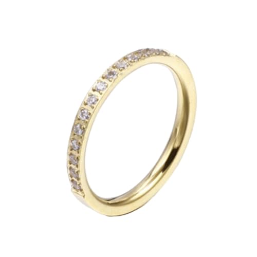 PAMTIER Frauen Edelstahl Ring Hälfte kubischer Zirkon Ewigkeit stapelbar Verlobungsringe Ehering 2mm Gold 52 (16.6) von PAMTIER