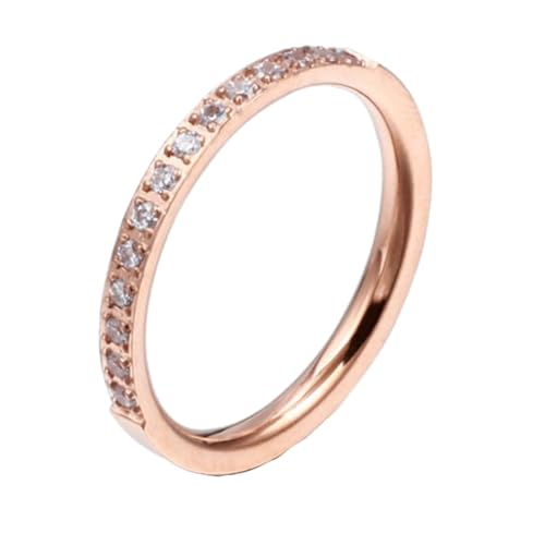 PAMTIER Frauen Edelstahl Ring Hälfte kubischer Zirkon Ewigkeit stapelbar Verlobungsringe Ehering 2mm Roségold 52 (16.6) von PAMTIER