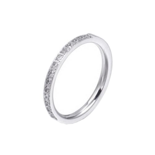 PAMTIER Frauen Edelstahl Ring Hälfte kubischer Zirkon Ewigkeit stapelbar Verlobungsringe Ehering 2mm Silber 52 (16.6) von PAMTIER