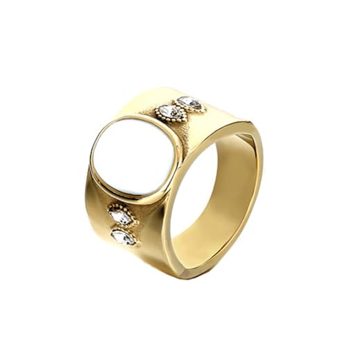 PAMTIER Frauen Edelstahl Ring Oval Edelstein Breite Ringe Gold plattiert kubischer Zirkoniumdioxid Hochzeit Band Goldplattiert 65 (20.7) von PAMTIER