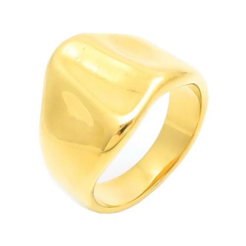 PAMTIER Frauen Edelstahl Ring Unregelmäßig Konkav und Konvex Curface Einfache Einfache Hochzeit Aussage Band Goldplattiert 54 (17.2) von PAMTIER