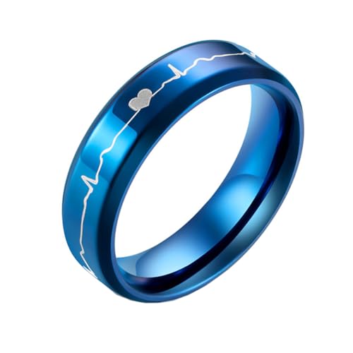 PAMTIER Frauen Edelstahl Ringe Heartbeat Breite Ehering Hand in Hand Versprechen Cooler einfacher Ring Blu 52 (16.6) von PAMTIER