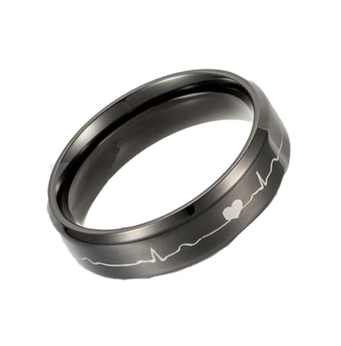 PAMTIER Frauen Edelstahl Ringe Heartbeat Breite Ehering Hand in Hand Versprechen Cooler einfacher Ring Nero 54 (17.2) von PAMTIER