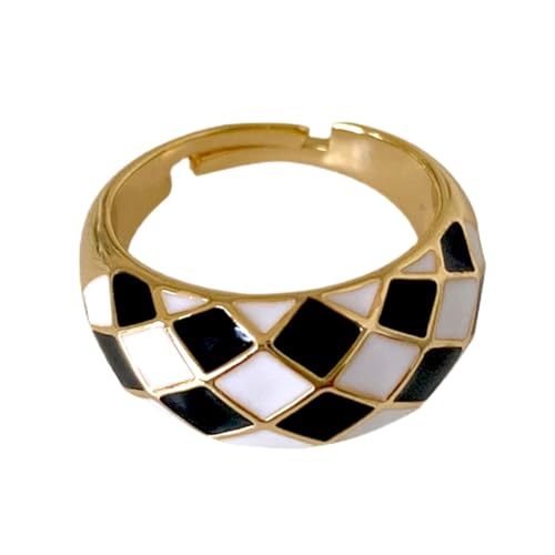 PAMTIER Frauen Edelstahl Schwarz Weiß Schachbrett Ringe Offen Verstellbarer Finger Ring Poliert Paar Statement Band von PAMTIER