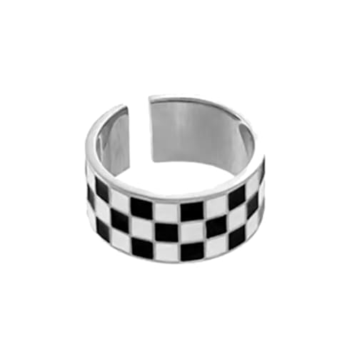 PAMTIER Frauen Edelstahl Schwarz Weiß Schachbrett Ringe offen verstellbaren Ring poliert Paar Aussage Band von PAMTIER