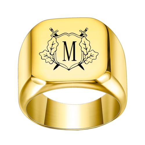 PAMTIER Frauen Initiale Ring Edelstahl Graviert Initiale Monogramm Signet Ringe Alphabet Buchstabe A bis Z Ring Gold M,Größe 57 (18.1) von PAMTIER