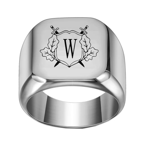 PAMTIER Frauen Initiale Ring Edelstahl Graviert Initiale Monogramm Signet Ringe Alphabet Buchstabe A bis Z Ring Silber W,Größe 50 (15.9) von PAMTIER