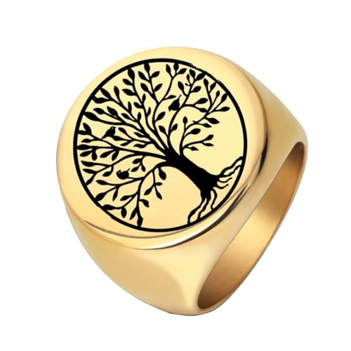 PAMTIER Frauen Männer Edelstahl Baum des Lebens Ring Leben Baum Runde Signet Biker Band Weihnachten Hochzeit Ringe Gold 65 (20.7) von PAMTIER