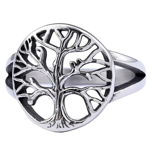 PAMTIER Frauen Männer Edelstahl Baum des Lebens Ring Vintage Leben Baum Signet Biker Band Ringe für Hochzeit Silber 54 (17.2) von PAMTIER